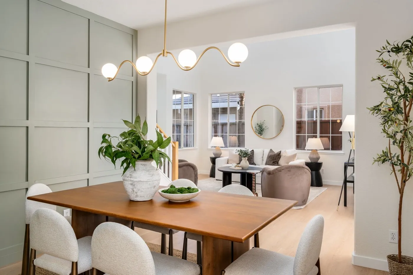 Staged dining and living room